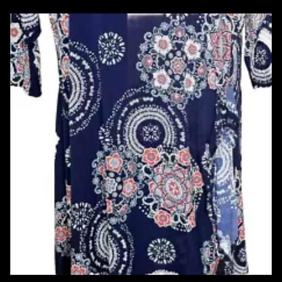 Robbie Bee Sheath Dress M Navy Blue Geometric Floral Print Knee Lnth 3/4 Sleeves - Picture 9 of 12